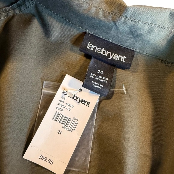 NWT Lane Bryant Olive Green Khaki Twill Belted Safari Shirt Dress Plus Size 24 - Picture 3 of 13
